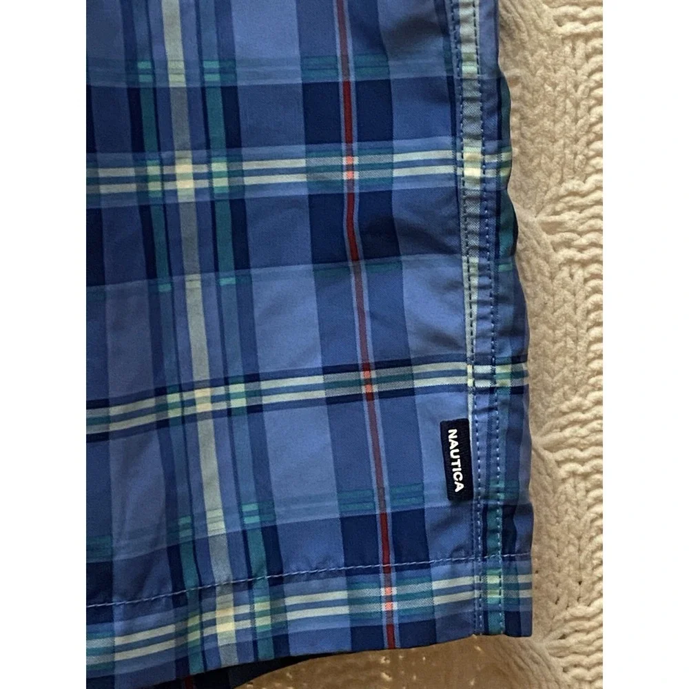 Nautica‎ Swim Trunks Mens 36 Blue Plaid Surf Board Shorts EUC